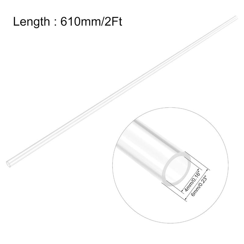 uxcell 2pcs Clear Rigid Tubing 4mm(5/32'') ID x 6mm(1/4'') OD x 2Ft Length Round Plastic Polycarbonate Tube - Image 2