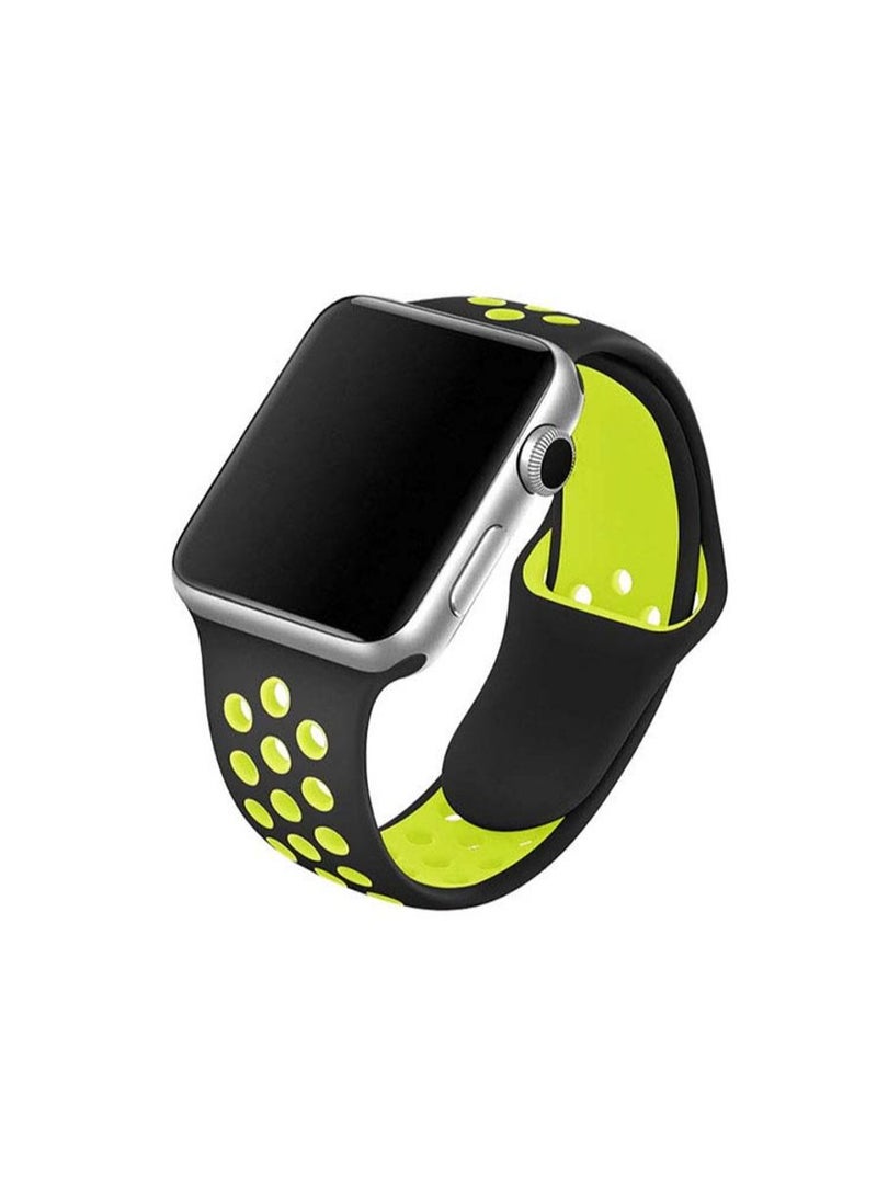 Silicone Sport Strap for Apple Watches Compatible with 46mm/45mm/44mm/49mm Black/Green - Image 2