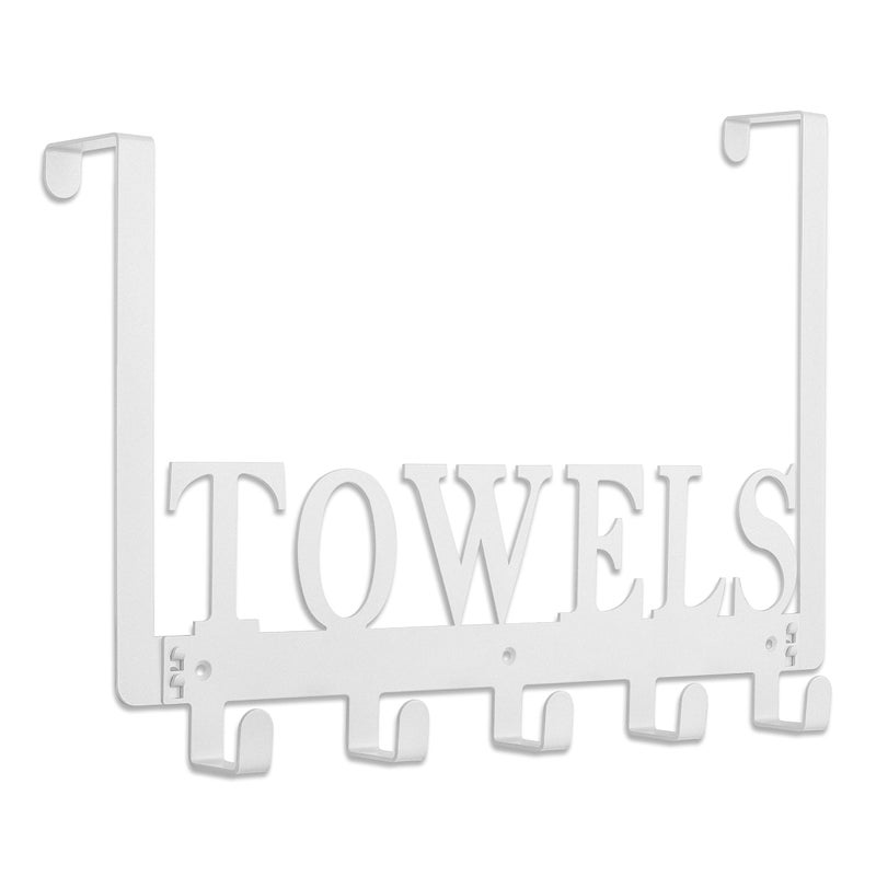Kuhome Towel Hooks Over The Door Hooks Hangers Wall Mount Towel Rack Towel Holder for Bathroom Storage Coat Hooks for Home Decor Metal Organizer for Towel Clothes Bag RobeWhite