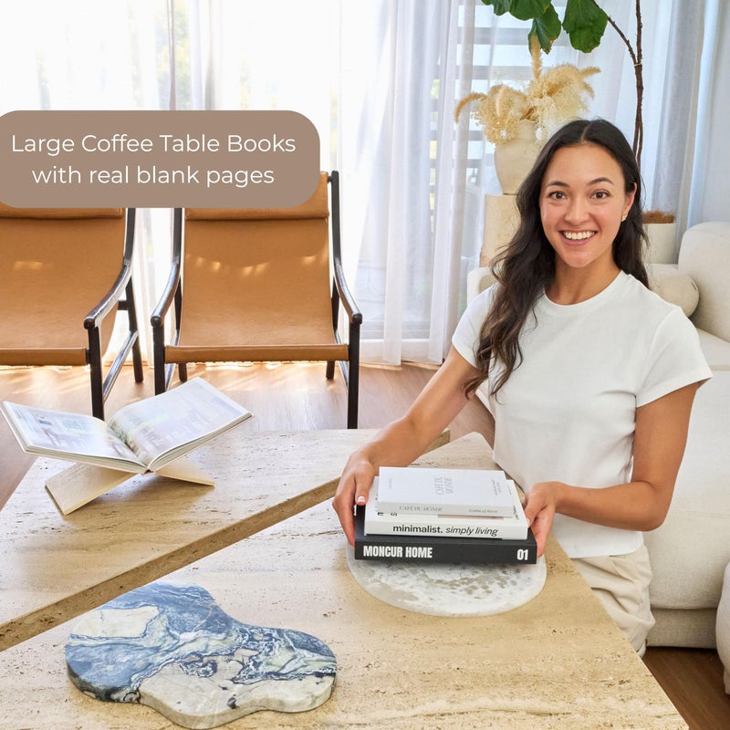 Moncur Home Decorative Coffee Table Books Set of 3 â€“ Neutral Home DÃ©cor Beige Hardcovers with Removable Black & White Covers, Real Blank Pages, Modern Room DÃ©cor Aesthetic Faux Books for Shelf & Table Styling - Image 4