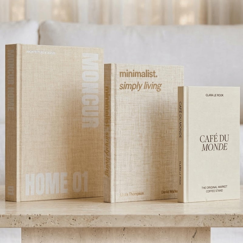 Moncur Home Decorative Coffee Table Books Set of 3 â€“ Neutral Home DÃ©cor Beige Hardcovers with Removable Black & White Covers, Real Blank Pages, Modern Room DÃ©cor Aesthetic Faux Books for Shelf & Table Styling - Image 1