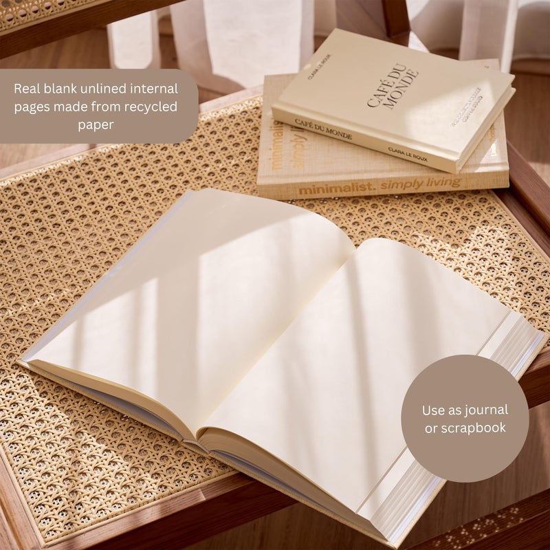 Moncur Home Decorative Coffee Table Books Set of 3 â€“ Neutral Home DÃ©cor Beige Hardcovers with Removable Black & White Covers, Real Blank Pages, Modern Room DÃ©cor Aesthetic Faux Books for Shelf & Table Styling - Image 3