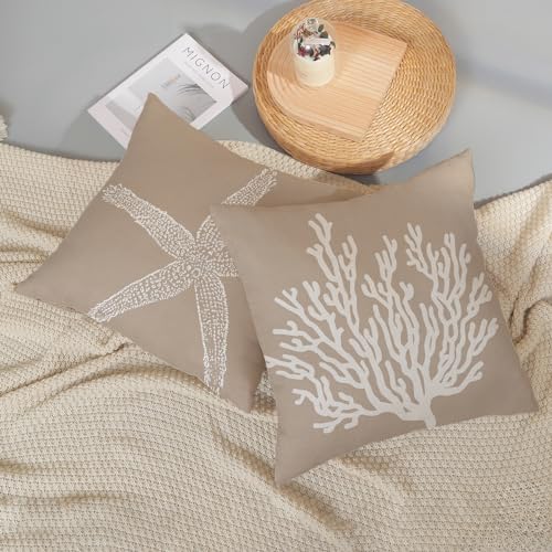 GOLIANDA Coastal Pillow Covers 18x18 Inch Set of 2 Brown Tan Coral Starfish Throw Pillows Summer Nautical Beach Ocean Decorations Linen Pillowcase Outdoor Decor Farmhouse Cushion Case for Home Bedroom - Image 5