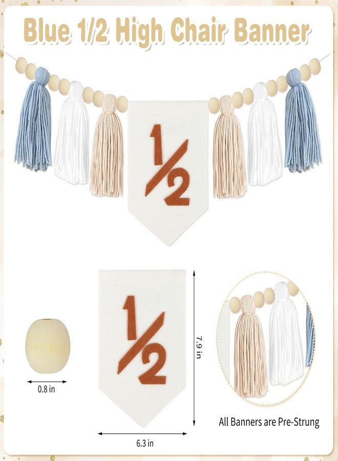 THAWAY 1/2 Birthday Blue Half Birthday Decorations - White Blue It's My 1/2 Birth Banner Glitter Cake Topper Tassel Wood Bead High Chair Banner & Cone, Hat Halfway to One Party Supplies - Image 3