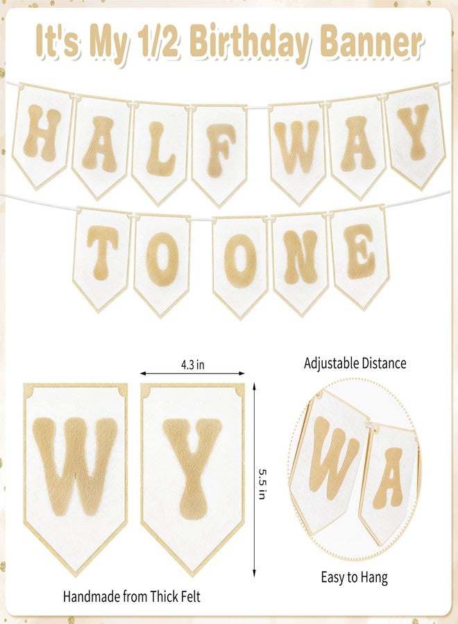 THAWAY 1/2 Birthday Blue Half Birthday Decorations - White Blue It's My 1/2 Birth Banner Glitter Cake Topper Tassel Wood Bead High Chair Banner & Cone, Hat Halfway to One Party Supplies - Image 2
