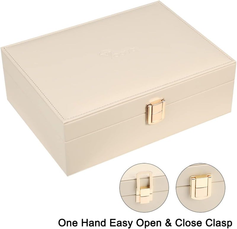 Voova 2 Layer Large Jewelry Box Organizer for Women and Girls - PU Leather Display Holder with Removable Tray for Necklaces, Earrings, Rings, and Bracelets - Vintage Gift in Apricot - Image 5