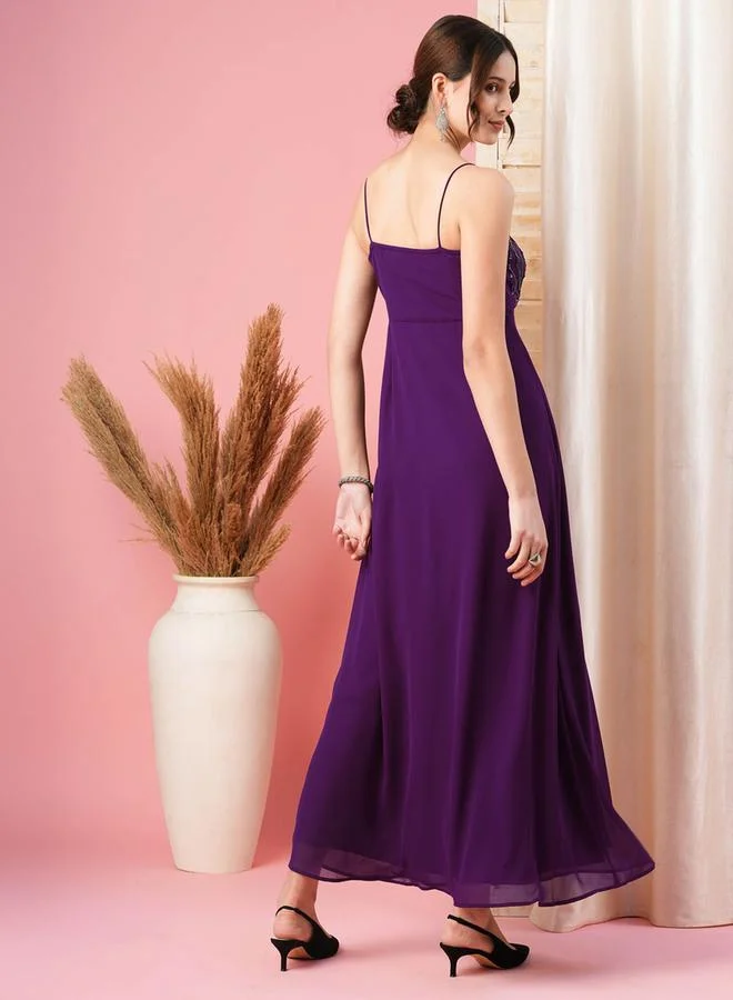 ميش Embroidered Purple Dress