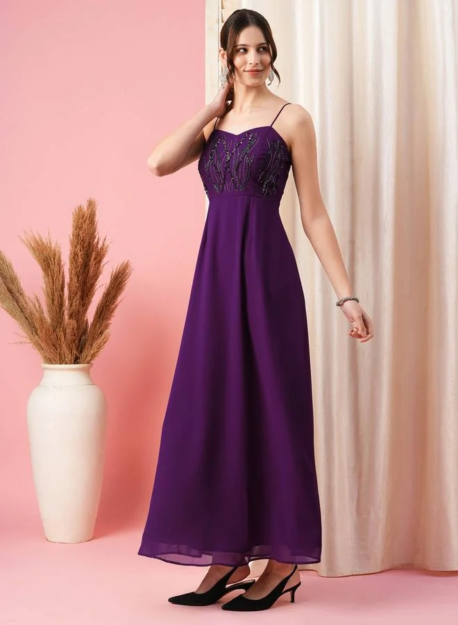 ميش Embroidered Purple Dress