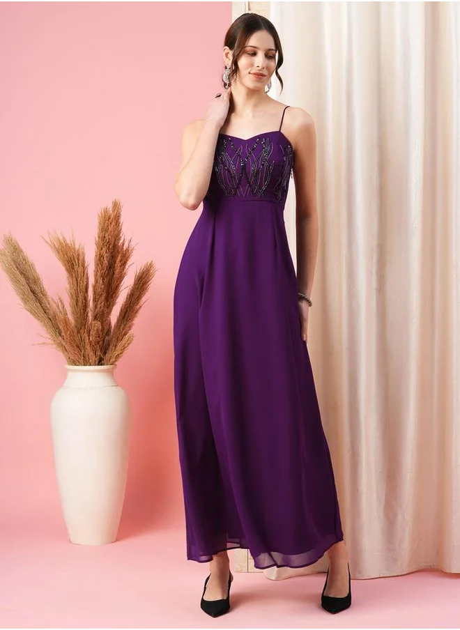 ميش Sweetheart Neckline Beaded Bodice Maxi Dress by Styli