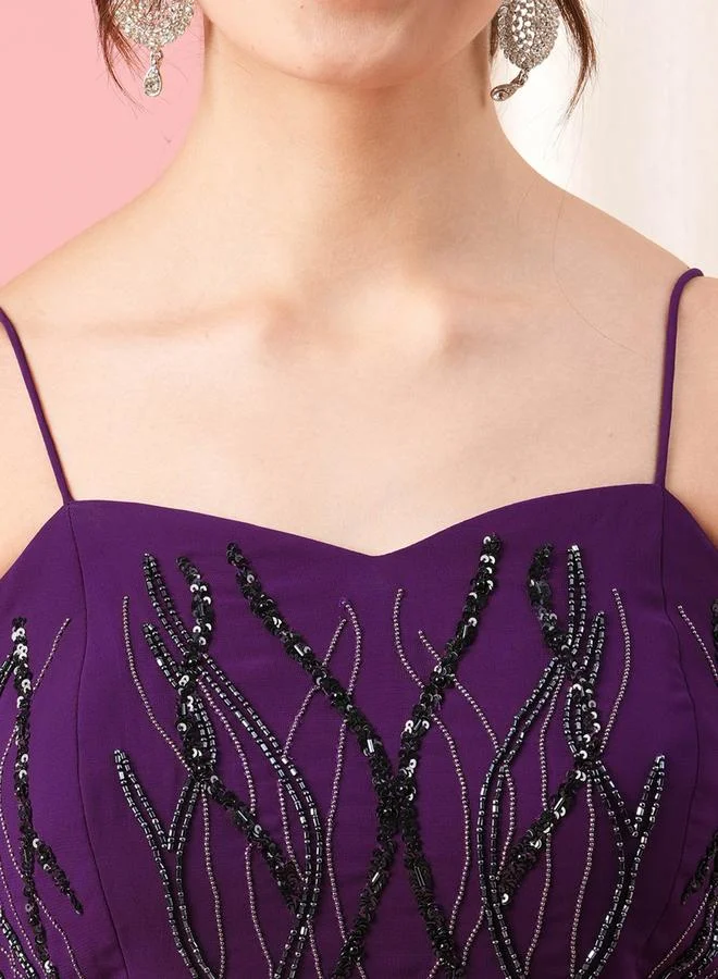 ميش Embroidered Purple Dress