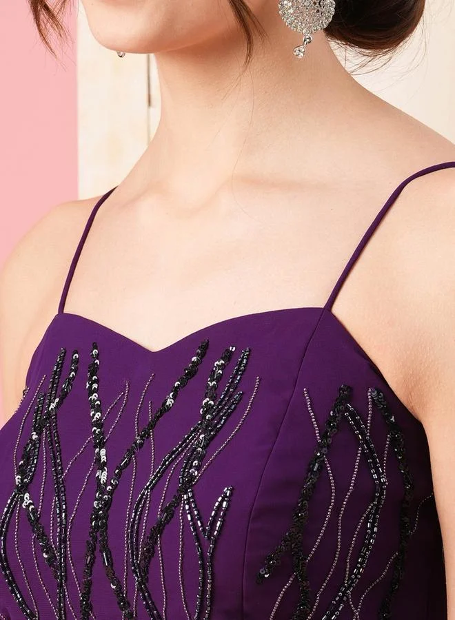 ميش Embroidered Purple Dress