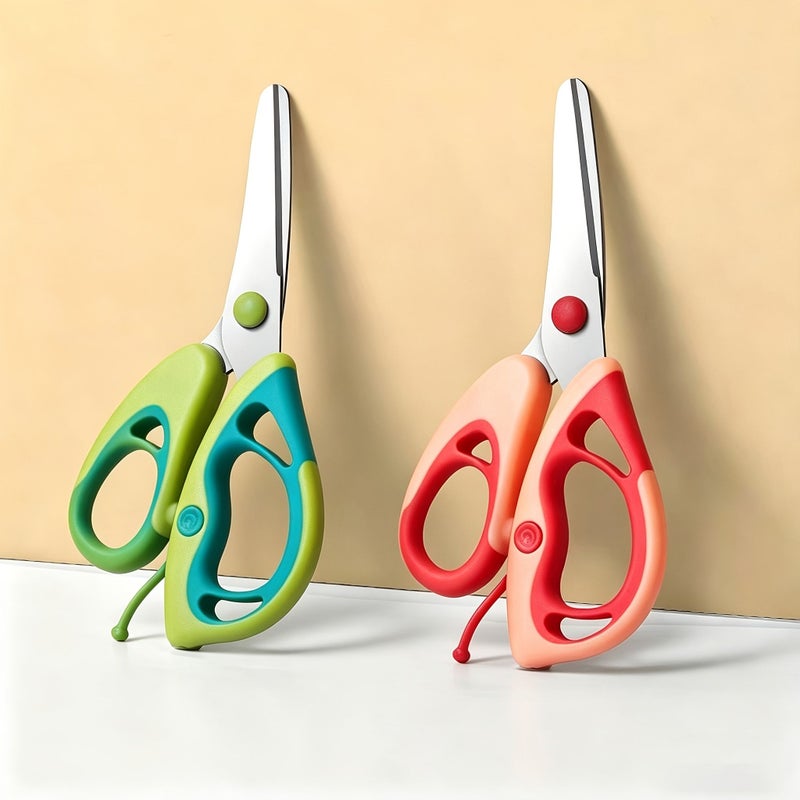 2pcs Small Scissors Set Yellow And Green Portable Outdoor Scissors With Sheath For Kitchen And Picnic Pocket Use - Image 4