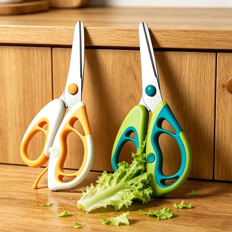 2pcs Small Scissors Set Yellow And Green Portable Outdoor Scissors With Sheath For Kitchen And Picnic Pocket Use - Image 1