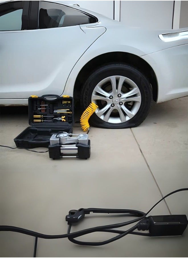 camel - Heavy Duty 2 Cylinder Dual Cylinder 12V 150 PSI Car Tire Inflator & Compressor with Digital Gauge, Tire Repair Tool Kit & Tool Box for Cars, Trucks, Motorcycles, Bicycles. - Image 1