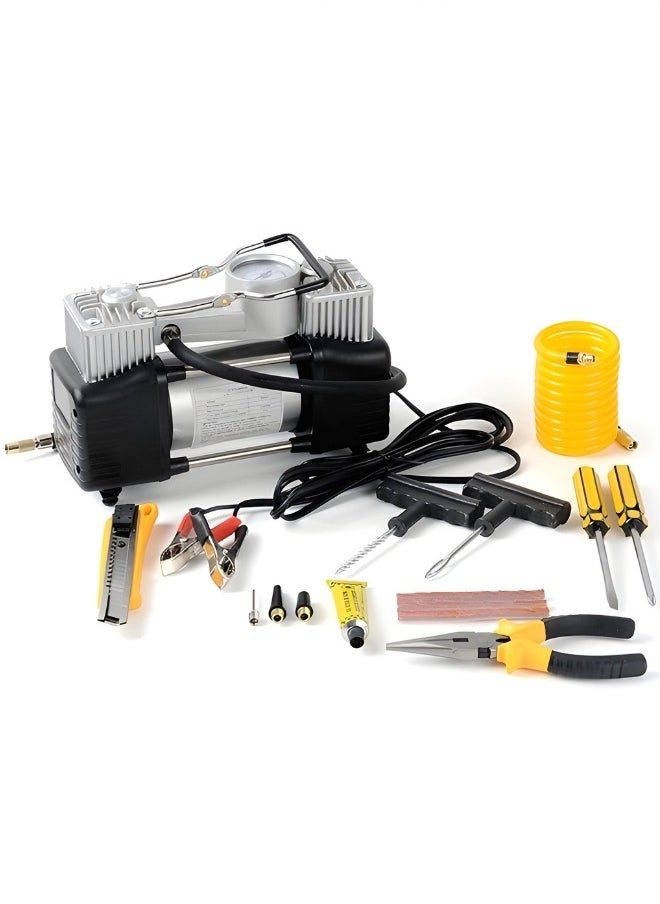 camel - Heavy Duty 2 Cylinder Dual Cylinder 12V 150 PSI Car Tire Inflator & Compressor with Digital Gauge, Tire Repair Tool Kit & Tool Box for Cars, Trucks, Motorcycles, Bicycles. - Image 1