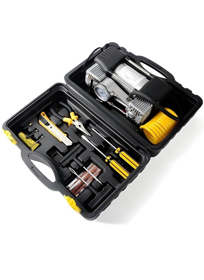 camel - Heavy Duty 2 Cylinder Dual Cylinder 12V 150 PSI Car Tire Inflator & Compressor with Digital Gauge, Tire Repair Tool Kit & Tool Box for Cars, Trucks, Motorcycles, Bicycles. - Image 1