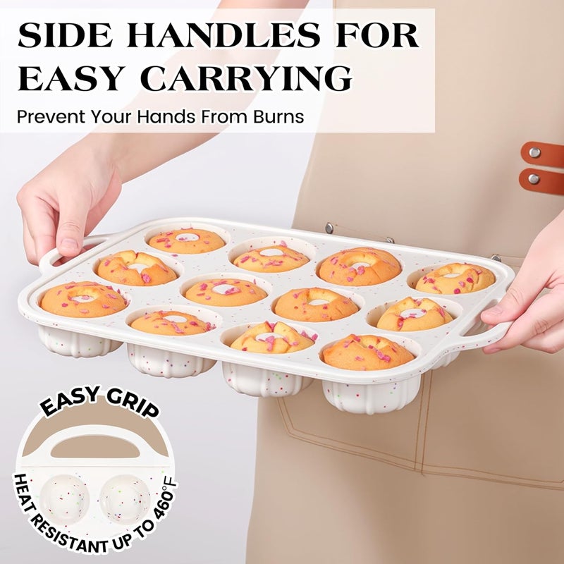 AOTASO 3 Inch Silicone Mini Fluted Tube Cake Pans with Metal Reinforced Frame, 12-Cavity Mini Flan Molds, Non-stick Silicone Baking Mold(1 Pc) - Image 3