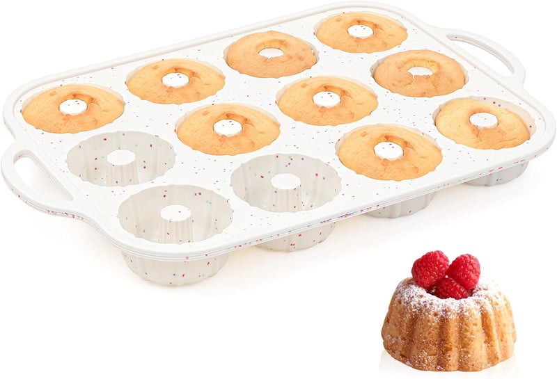 AOTASO 3 Inch Silicone Mini Fluted Tube Cake Pans with Metal Reinforced Frame, 12-Cavity Mini Flan Molds, Non-stick Silicone Baking Mold(1 Pc) - Image 1