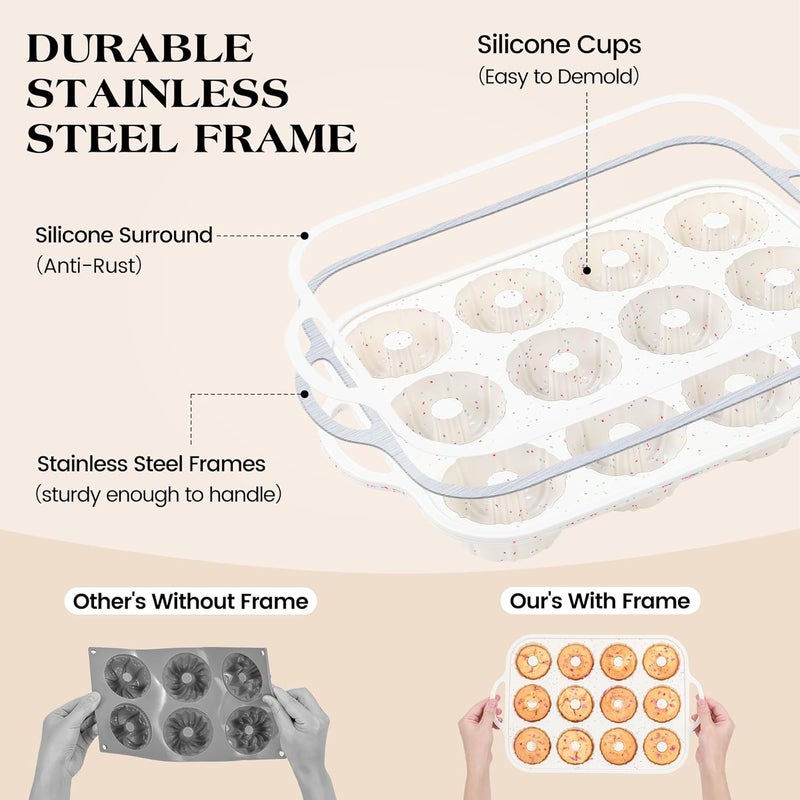 AOTASO 3 Inch Silicone Mini Fluted Tube Cake Pans with Metal Reinforced Frame, 12-Cavity Mini Flan Molds, Non-stick Silicone Baking Mold(1 Pc) - Image 2