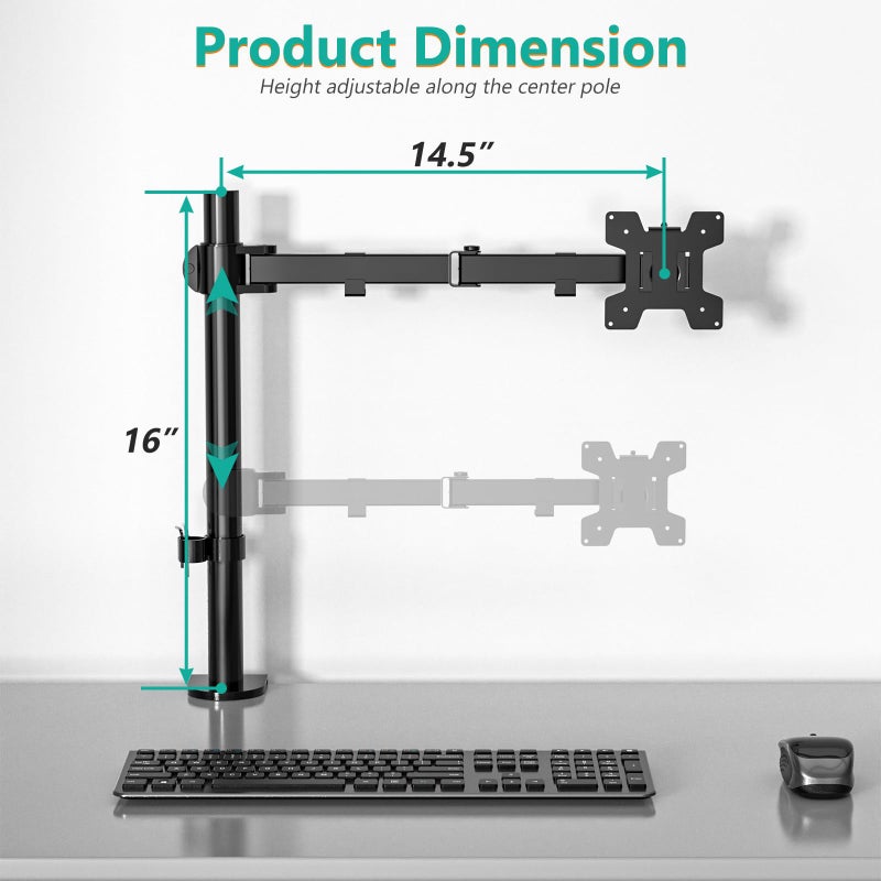 WALI Single Monitor Mount, Single Monitor Arm Desk Mount,Desk Monitors Stand, Holds Screen Up to 32inch, 22lbs, Adjustable Mount with C-CLAMP Designed for Home Office Application(M001), Black - Image 3