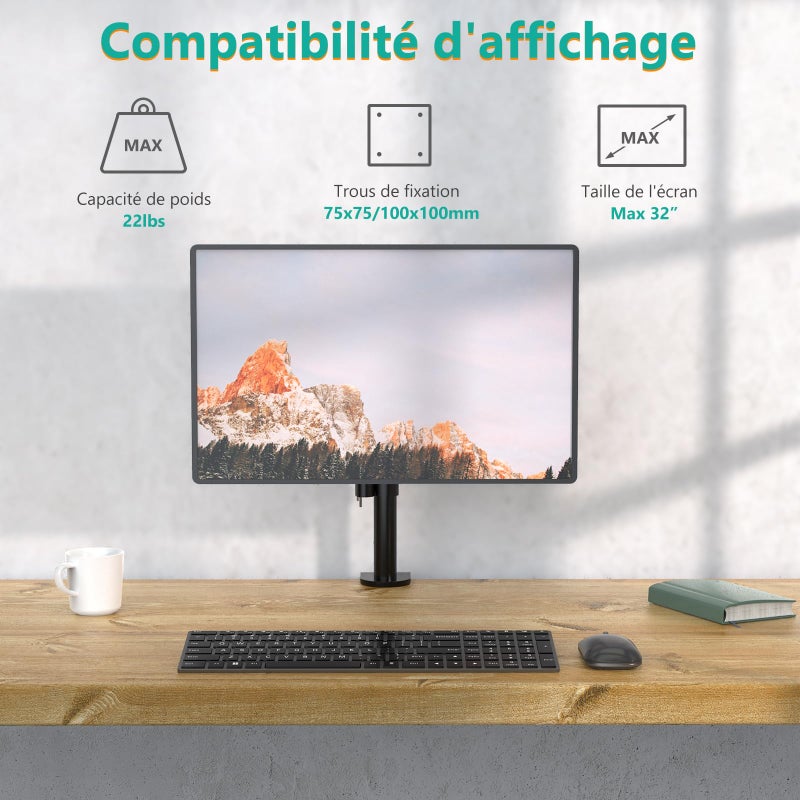 WALI Single Monitor Mount, Single Monitor Arm Desk Mount,Desk Monitors Stand, Holds Screen Up to 32inch, 22lbs, Adjustable Mount with C-CLAMP Designed for Home Office Application(M001), Black - Image 2