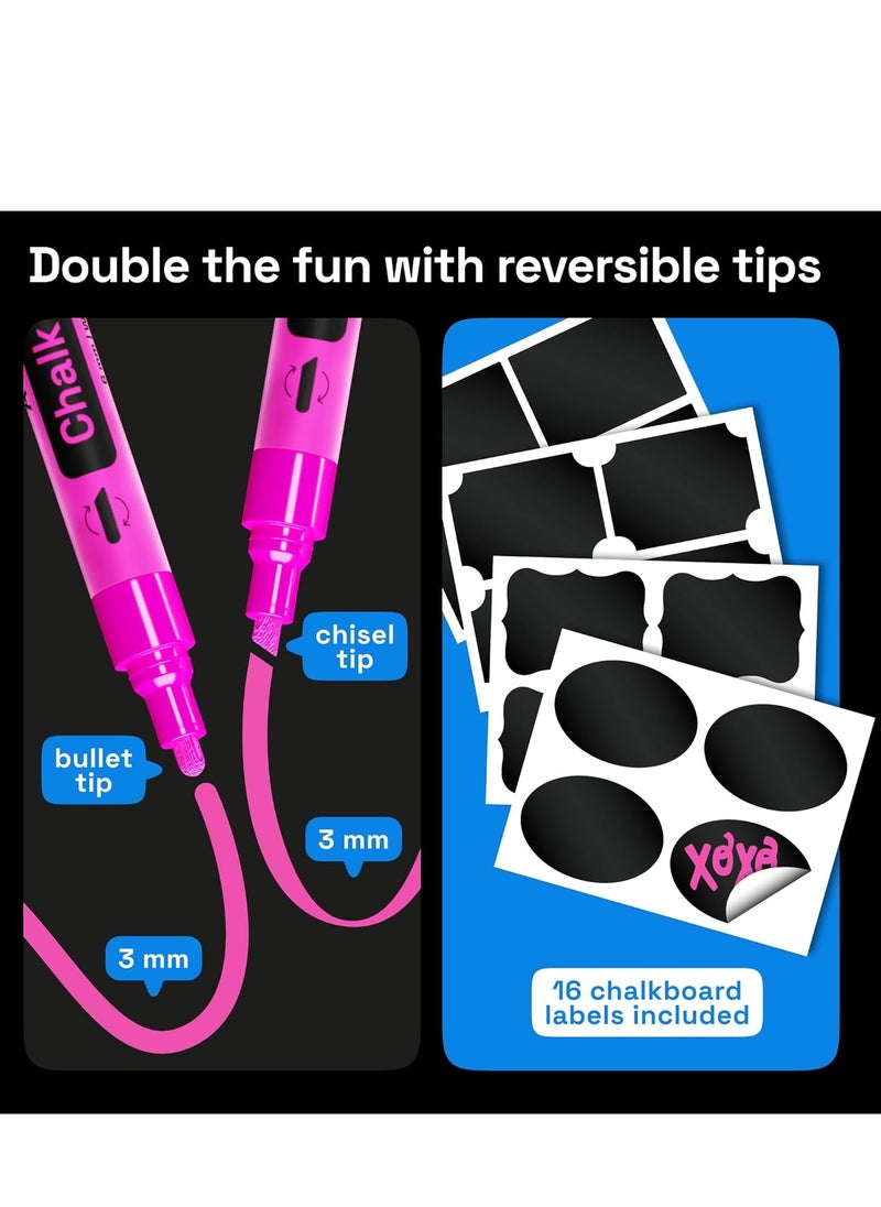 ARTISTRO - ARTISTRO 8 neon chalk markers erasable chalk pens with 6mm reversible tip for blackboard chalkboard car window glass liquid chalk markers ideal for kids & adults restaurants & bistro - Image 1