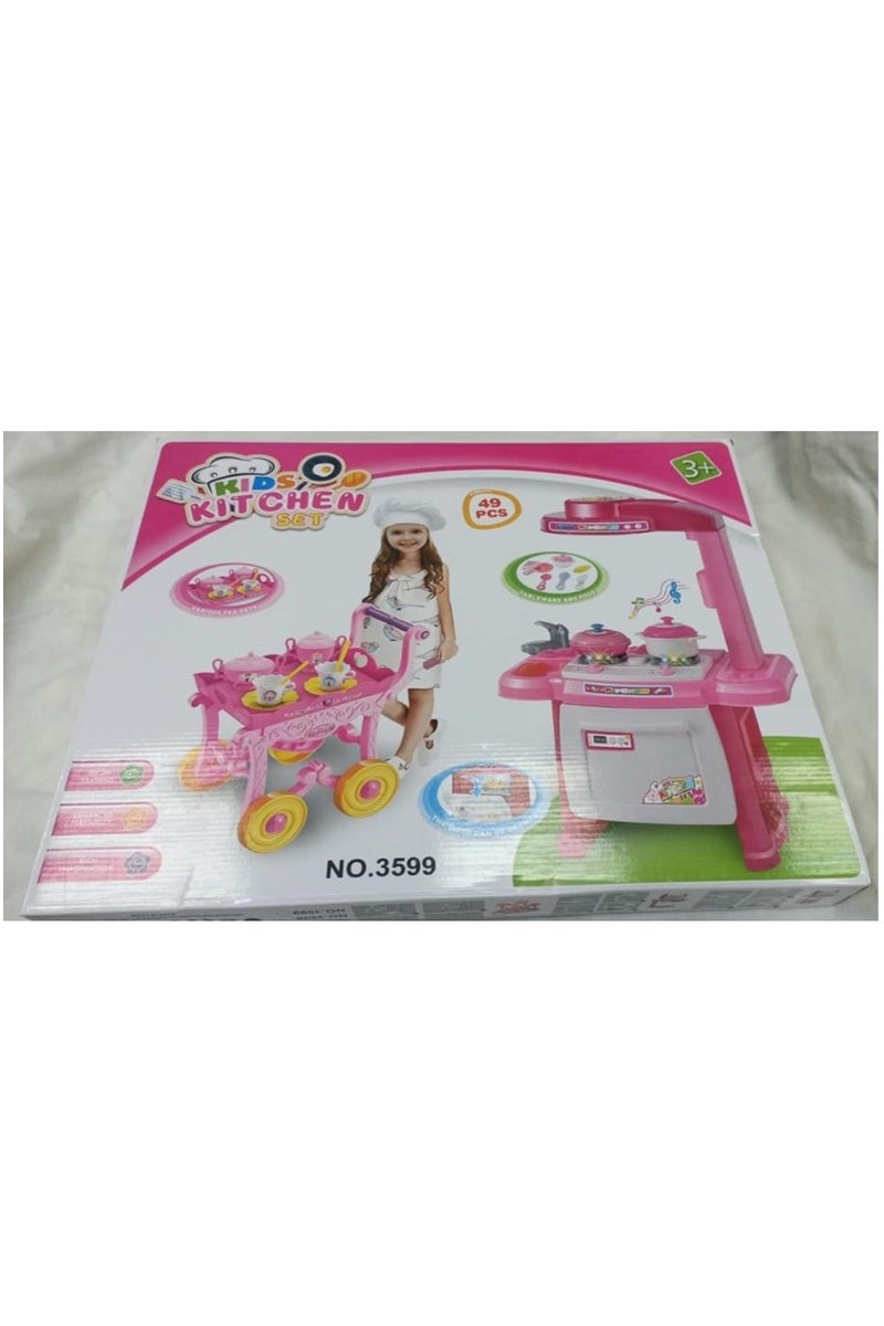 مطبخ ترولي عروسة 49 قطعه -بطاريه+3 سنوات -3599