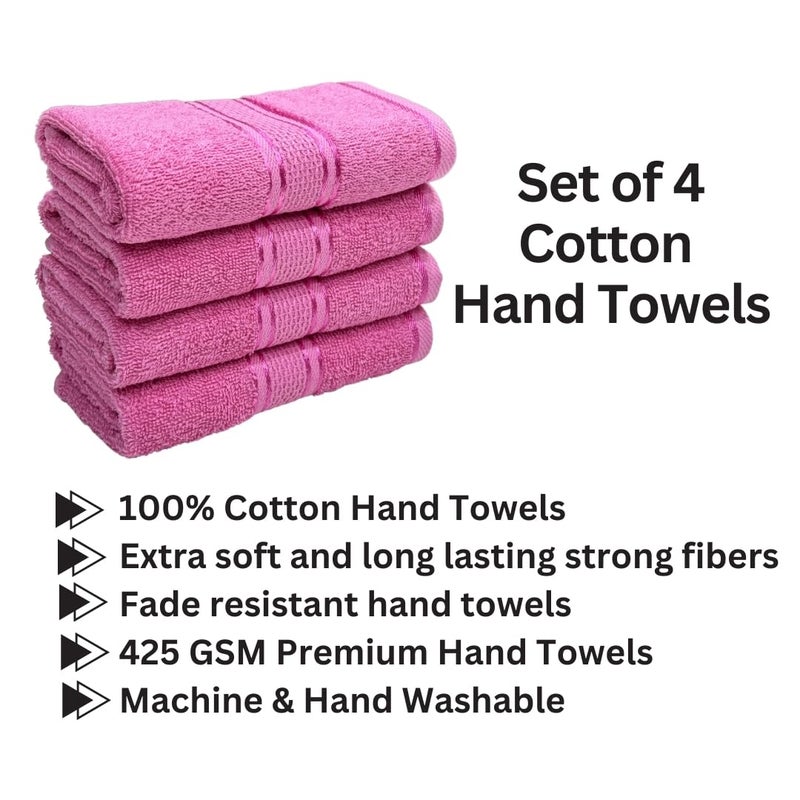 STAMIO Cotton 425 GSM Hand Towel Set of 4, 40 X 60 cm for Men, Women, Home, Gym, Wash Basin | Soft, Absorbent, Quick Dry, Full Size | Silky Border, Baby Pink - Image 2