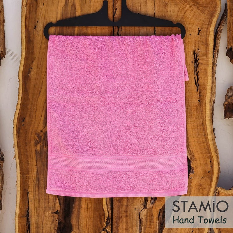 STAMIO Cotton 425 GSM Hand Towel Set of 4, 40 X 60 cm for Men, Women, Home, Gym, Wash Basin | Soft, Absorbent, Quick Dry, Full Size | Silky Border, Baby Pink - Image 3