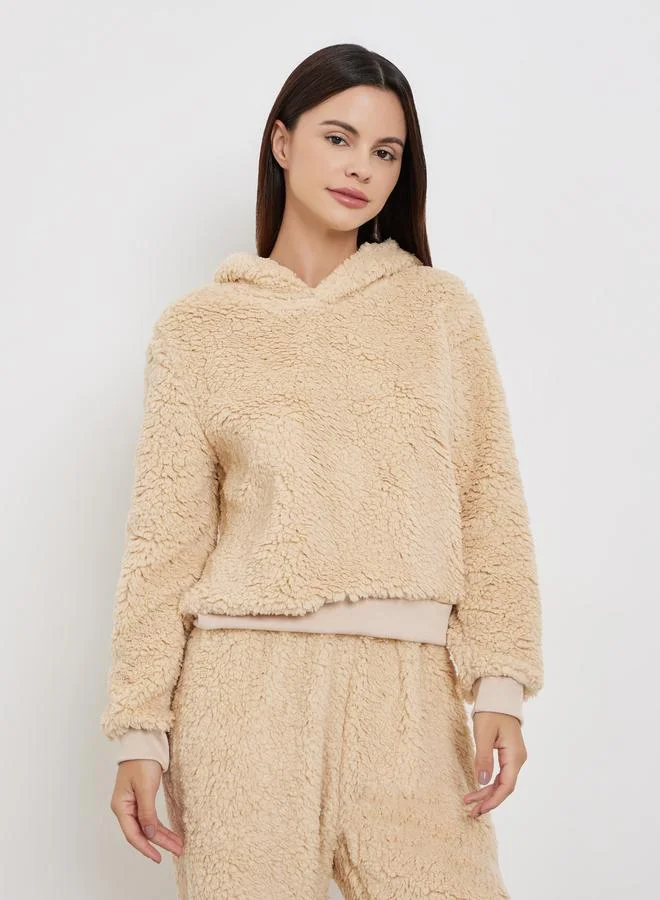 Styli Beige Fleece Hoodie and Long Pyjama Set