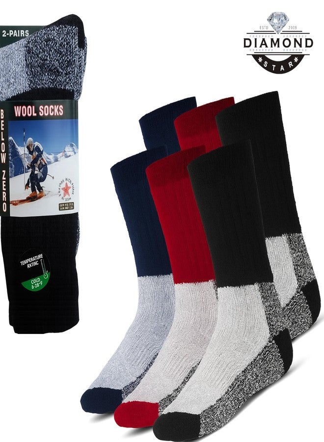 Diamond Star Merino Wool Socks for Men & Women, 6 Pairs Thermal Boot Socks for Winter, Warm Insulated Hiking Socks 9-11 (3Black,1Red,1Grey,1Royal Blue) - Image 2
