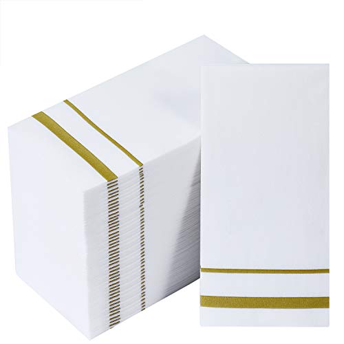 FOCUSLINE 200 Linen Feel Disposable Bathroom Napkins Soft and Absorbent Paper Guest Towels ClothLike Hand Towels Decorative Paper Napkins for Parties Weddings Dinners or Events Gold 12 x 17