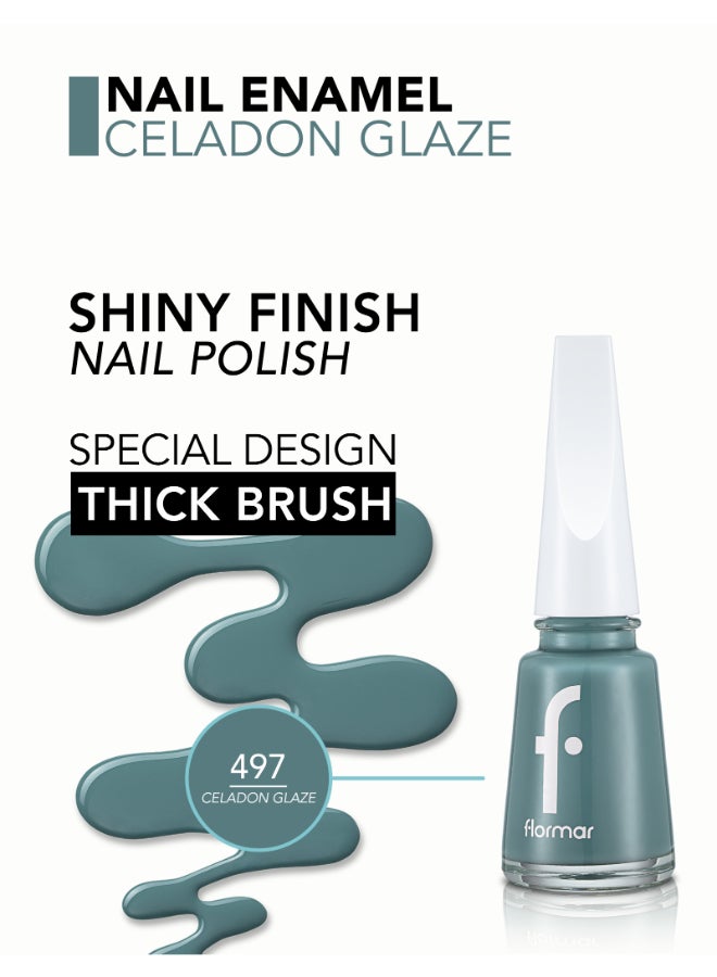 flormar Classic Nail Enamel With New Improved Formula And Thicker Brush - 497 Celadon Glaze 497 Celadon Glaze - Image 5