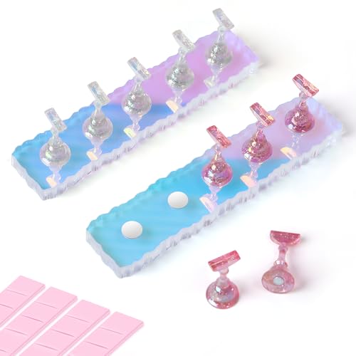 ANGNYA 2 Set Nail Stand Aurora Nail Holder for Painting Nail Stand for Press on with Tabs Nail Display Stand Nail Hand Practice Magnetic Nail Art Tools for Homes and Salons - Image 1