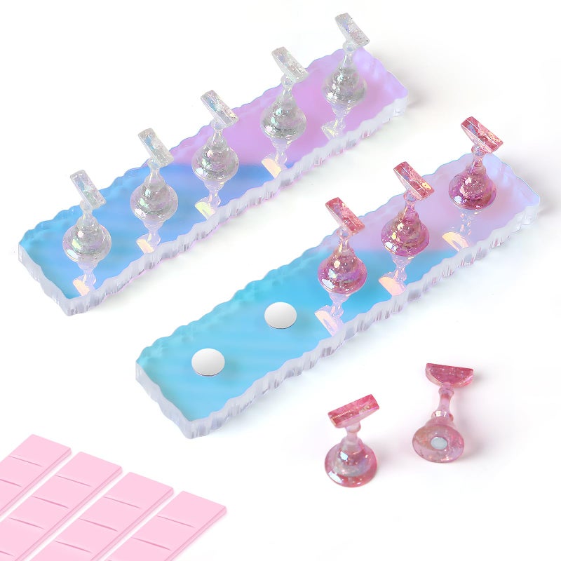 ANGNYA 2 Set Nail Stand Aurora Nail Holder for Painting Nail Stand for Press on with Tabs Nail Display Stand Nail Hand Practice Magnetic Nail Art Tools for Homes and Salons - Image 3