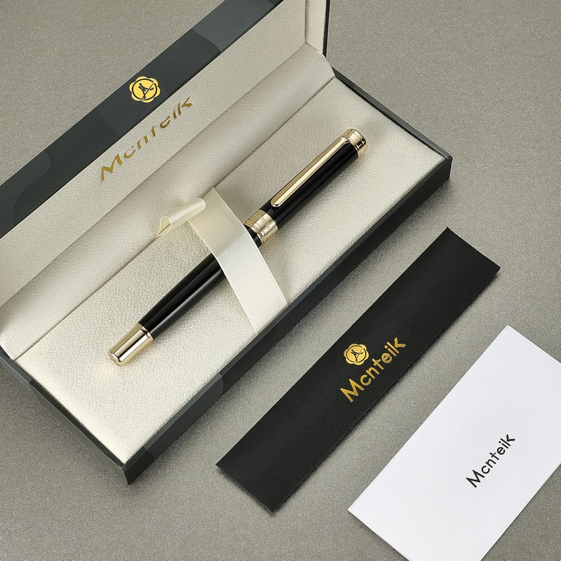 MCNTEIK Black Lacquer Rollerball Pen - Stunning Luxury Pen, 24K Gold Plating, Schmidt Refill, Precision Flow Ink, Best Roller Ball Gift Set for Men & Women, Professional, Executive Fancy, Nice Pens - Image 2