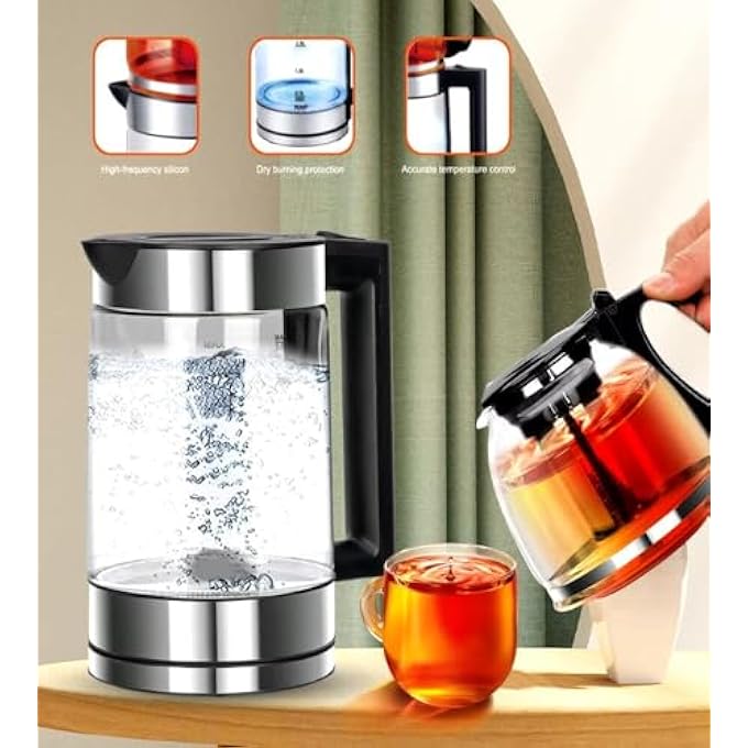 SUKILO 2In1 Electric Kettle 1500W With 20L Glass Kettle  1L Teapot With Tea Strainer Fast Boil Hot Water Boiler Auto ShutOff Transparent Design Cordless Base Tea Maker For Home  Office - Image 3
