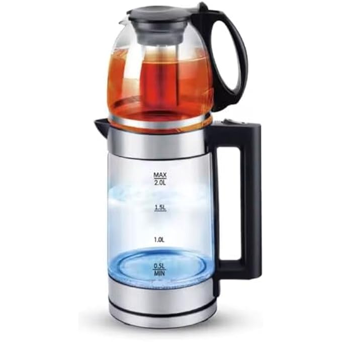 SUKILO 2In1 Electric Kettle 1500W With 20L Glass Kettle  1L Teapot With Tea Strainer Fast Boil Hot Water Boiler Auto ShutOff Transparent Design Cordless Base Tea Maker For Home  Office - Image 1