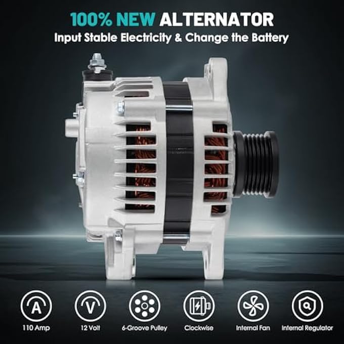 Farrme 13939 Car Alternator Fit for Nissan Altima, for Sentra 2002-2006 2.5L L4 Automotive Replacement Alternators 13939N High Output Alternator 231008J000, LR1110-726 110 Amp, 6-Groove Pulley - Image 3