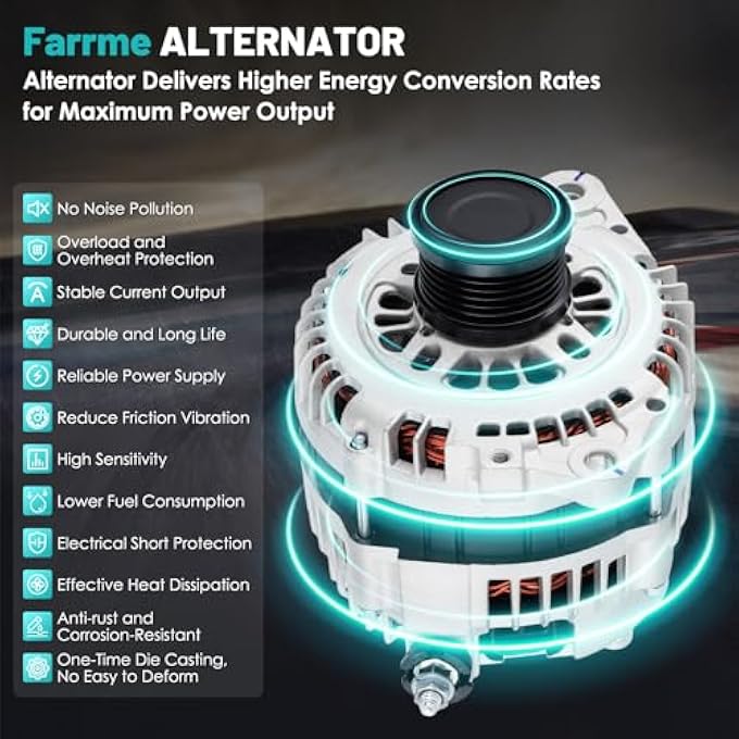 Farrme 13939 Car Alternator Fit for Nissan Altima, for Sentra 2002-2006 2.5L L4 Automotive Replacement Alternators 13939N High Output Alternator 231008J000, LR1110-726 110 Amp, 6-Groove Pulley - Image 5