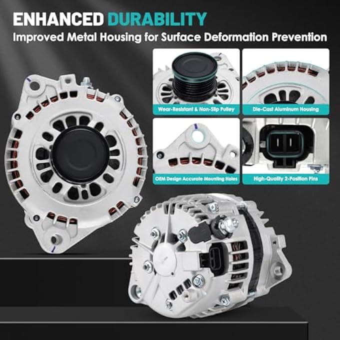 Farrme 13939 Car Alternator Fit for Nissan Altima, for Sentra 2002-2006 2.5L L4 Automotive Replacement Alternators 13939N High Output Alternator 231008J000, LR1110-726 110 Amp, 6-Groove Pulley - Image 4
