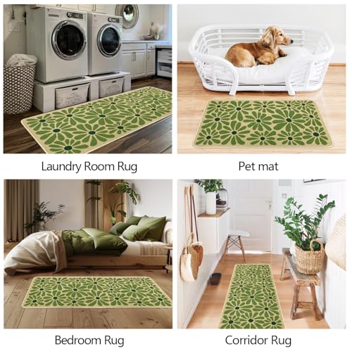 SHIYUE Green Kitchen Mat Set of 2, Boho Flower Kitchen Rugs Farmhouse Modern, Non Skid Washable Rubber Runner Rugs, Kitchen Decor Accessories（17x47in+17x30in） - Image 5