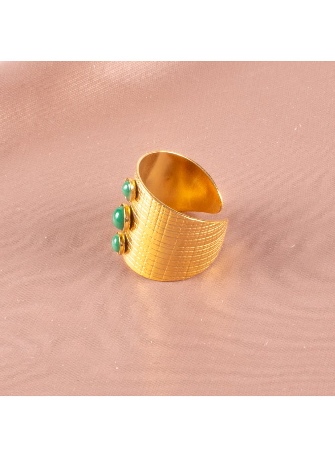 The Black Pearl Accessories Free Size Stainless Steel Golden Ring With Green Stone - Image 3