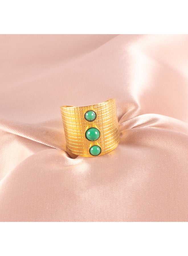 The Black Pearl Accessories Free Size Stainless Steel Golden Ring With Green Stone - Image 1