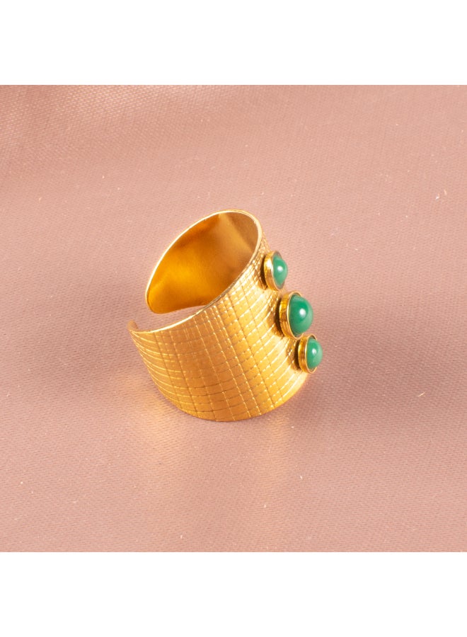 The Black Pearl Accessories Free Size Stainless Steel Golden Ring With Green Stone - Image 2