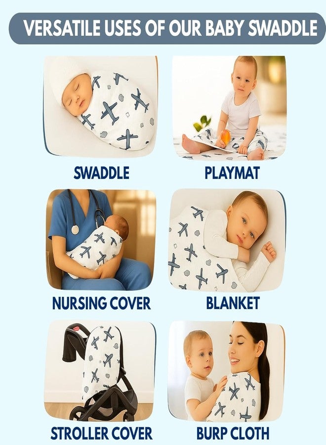 Nestlooms 100% Cotton Muslin Swaddle/Blanket/Multipurpose Wrap for New Born - Soft Swaddle Cloth for boy and Girl Printed (Combo of 2 Tropical Treats, Aeroplane Rides) - Image 4
