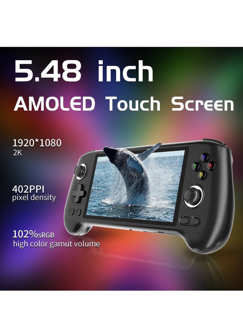 أنبيرنيك - جهاز ألعاب ANBERNIC RG556 المحمول مع معالج Unisoc T820 ونظام Android 13 وشاشة AMOLED بحجم 5.48 بوصة وبطارية بسعة 5500 مللي أمبير وواي فاي بلوتوث مشغلات الفيديو الريترو (أسود 128 جيجابايت) - Image 1