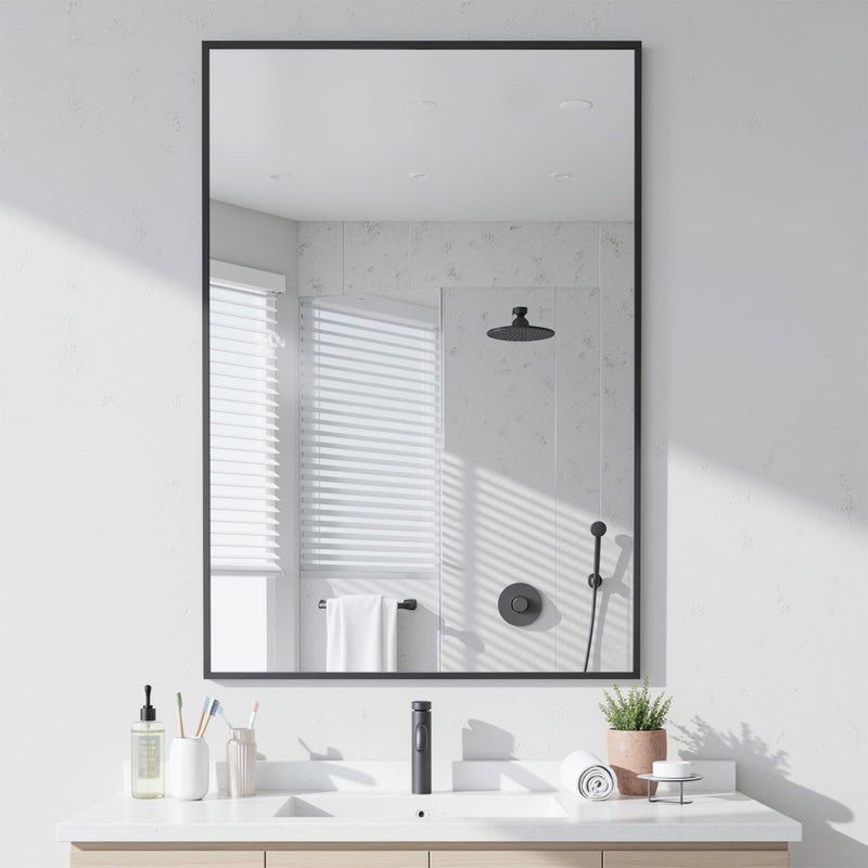 Antok 22x30 Black Metal Framed Bathroom Mirror, Wall Mirror with Rect Corners, Vanity Mirror for Over Sink, Anti-Rust Tempered Glass, Horizontal/Vertical Hanging for Bathroom, Living Room, Entryway - Image 1