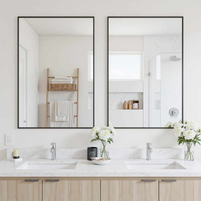 Antok 22x30 Black Metal Framed Bathroom Mirror, Wall Mirror with Rect Corners, Vanity Mirror for Over Sink, Anti-Rust Tempered Glass, Horizontal/Vertical Hanging for Bathroom, Living Room, Entryway - Image 3