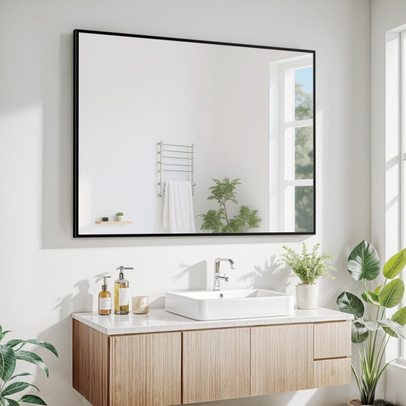 Antok 22x30 Black Metal Framed Bathroom Mirror, Wall Mirror with Rect Corners, Vanity Mirror for Over Sink, Anti-Rust Tempered Glass, Horizontal/Vertical Hanging for Bathroom, Living Room, Entryway - Image 2